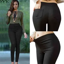 Plus Size Women Pencil Pants Cotton Trousers Pocket Slim Jeggings Denim Skinny 210915