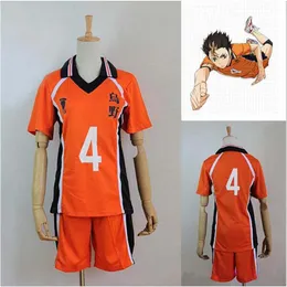 Haikyuu Nishinoya Yuu Cosplay Kostüme Karasuno High School Uniform Jersey Cos Kostüm Nummer 4 T-Shirt und Hosen