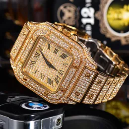 Wristwatches Watches For Men Luxury Hiphop Full Iced Out Sliver Gold Rhinestone Quartz Wristwatch Relogio Masculino Gifts Watch