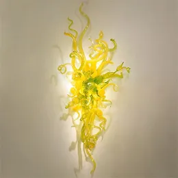 Modern 100% Mouth Blown Green Colored Lamps Lights LED Bulbs Arts Wholesale Art Flower Wall Sconce Indoor Lightings 40cm Wide and 70cm High