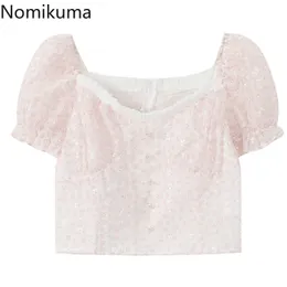 Nomikuma Spitze Pathchwork Süße Bluse Frauen Chemise Zurück Zip-up Puff Sleeve Shirts Sommer Koreanische Mode Tops Blusas Mujer 210514
