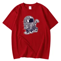 Modemärke man tshirts överdimensionerade bekväma t-shirt rymdman astronaut kör bilar tryck kläder kort ärm t shirt man y0809