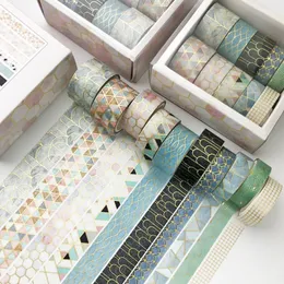 10 st / set Färg Geometrisk Gitter Guld Tvättband Set Scrapbooking Dekorativa Lim Tapes Paper Japansk Stationery Klistermärke