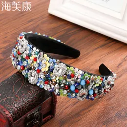 Haimeikang El Yapımı Düğün Saç AksesuarlarıLüks Charm Barok Sequins Boncuk Taç Tiara Saç Bantları Kristal Bandı X0722