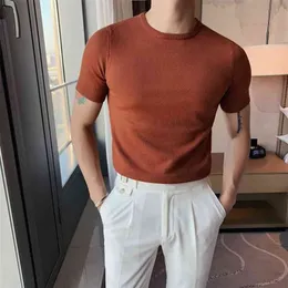 6Colors Spring Short Sleeve Men Knitted Sweaters Casual Fashion Round Collar Slim Fit Pullovers Solid Plus Size 4XL-M 210813