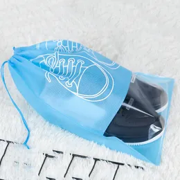 不織の閉じた巾着袋旅行の家の靴オーガナイザーパック透明なスリッパサンダル防塵防水収納袋wh0254