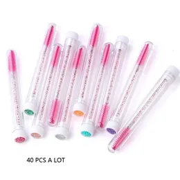 Escovas de maquiagem para os olhos cosméticos pincéis de cílios falsificados com tubo de diamante descartável rodas de cristal lash transparente e independente cílios ferramentas de beleza 40 pcs muito