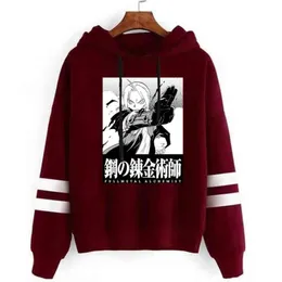 Anime Swetry Fullmetal Alchemist Hoodty Top Luźne Dorywczo Unisex Bluzy Y211118