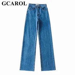GCAROL Women High Waisted Straight Jeans Wide Leg Pants With Rough Edge Slim and Sagging Chic Stylish Bottom Burr Denim Trousers 211129