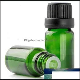 Imballaggio Ufficio Scuola Business Industriale1/3 Oz 10Ml Bottiglie di vetro verde con contagocce Euro Tappo nero a prova di manomissione per oli essenziali Aroma