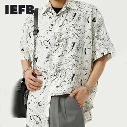 IEFB verão tendência coreana solta design splash tinta meia manga camisa de roupa masculina lapela chique lapela solta Causal tops 9Y7445 210524