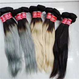 Gorące sprzedawane siwe włosy 24pcs/partia za darmo włosy dodatkowe kawałek indyjskie ludzkie włosy proste przedłużanie barwione splaty
