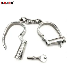NXY Adult Toys Horseshoe Stainless Steel Handcuffs Ankle Cuff Metal Wrist Cuffs Restraints Fetish Slave Manacle Bondage BDSM Sex Toy for Couple 1201