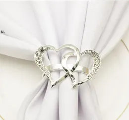 Hjärtformad bröllop servett ring metall silver färg servett spänne valentines dag bröllop-middag partier bord dekor servetter rrd12863