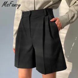 MSFANCY SUMMER SUPT SHORTSの女性の黒いハイウエストハーレムショートパンツMujer Pantalones Cortos 210604