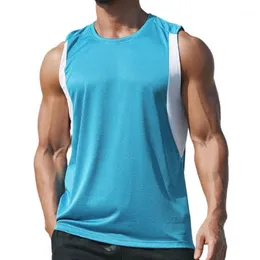 Mens Tank Tops Summer Vest 남자 패션 셔츠 탄성 땀 땀-흡수 폴리 에스테르 스포츠 체육관 소매 러닝