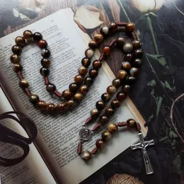 Hängsmycke Halsband Krucifix Kors Vår Fru Virgin Mary Medal Chaplet Vintage Amber Färg Akryl Bön Pärlor Rosary Halsband Dop Smycken