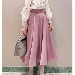 Elegant Solid Pleated Umbrella Skirt Sweet High Waist Design Faldas Mujer Spring Summer All Match Femme Jupe 210514