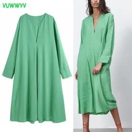 Vuwwyv Summer Dress Women Green Plus Size Midi es Woman Casual Långärmad Party Asymmetric Hem Vestidos 210430