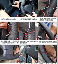 Funda Para Volante De Coche Cosida A Mano De Cuero Negro Para Kia