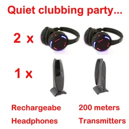 Professional Wireless Silent Disco Headphones system- Quiet receivers for DJ Party Bundle with 2 Earphones and 1 Transmitter