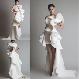 Prom Dresses One Ramię Aplikacje Ruffles Sheath Hi-Lo Organza Pagewan Sukienka White Ivory Krikor Jabotian Wielopoziomowe suknie ślubne