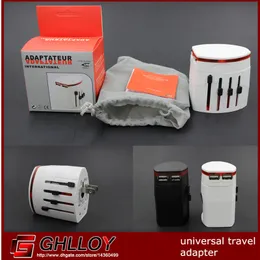 All in one Universal World Travel AC Power Multi Adapter EU UK US AU with 2 USB White/black Color 50pcs up