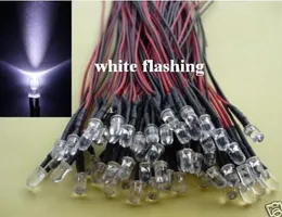 free shipping 50pcs White Flashing 5mm LED Pre Wired Light 12V Lamp Bulb
