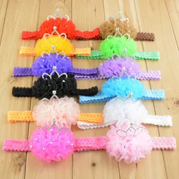 Moda bebê chiffon flor lace headbands com coroa para crianças meninas crianças infantil acessórios 12 cores em estoque
