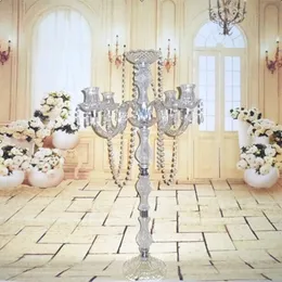 New Arrival 90 cm Wysokość Akrylowe 5-Arms Metal Candelabras Z Crystal Wisiorki Ślubne Uchwyt Świeca Centralka 1 Lot = 5 sztuk