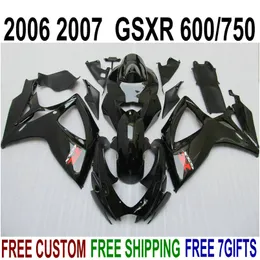 フリーシッププラスチックフェアリングキットスズキ GSXR 600 GSXR 750 06 07 K6 すべて光沢のある黒のフェアリングセット GSX-R600/750 2006 2007 V39F