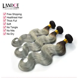 Hot New Ombre Silver Grey Estensioni dei capelli umani Due toni 1B / Grigio Brasiliano Peruviano Malese Indiano Onda del corpo Tessuto dei capelli vergini Fasci