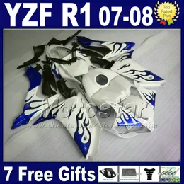 Nya heta fairings + tankskydd för Yamaha R1 Fairing Kits 2007 2008 YZFR1 07 08 Blå vit injektion ABS MT62