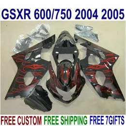Горячие продажи обтекатель комплект для SUZUKI GSXR600 gsxr750 2004 2005 послепродажного набор K4 GSX-R600 / 750 04 05 красное пламя в черный обтекатели U43J