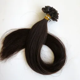 Najwyższa jakość 100g 100strands pre Conded Nail U końcówki Hair Extensions Human Hair 18 20 22 24 cali # 2 / Najciemniej Brązowe Brazylijskie Włosy indyjskie