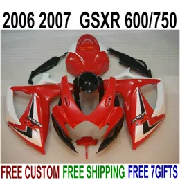 Pełny zestaw doustarki do Suzuki GSXR600 GSXR750 2006 2007 K6 WŁAŚCICZENIA GSXR600 / 750 06 07 Czerwony Biały Czarny Freeship Motobike Set Z69B