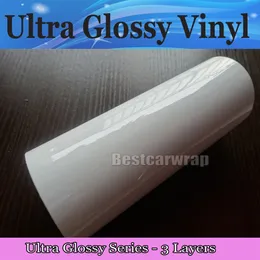 Premium 3 lager Vit Ultra High Gloss Vinyl Wrap High Glossy Car Wrap Film med luft Bubble Free Fordons Wrap Foil Size: 1,52*20M/Roll