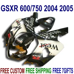 Motorcykel Fairing Kit för Suzuki GSXR600 GSXR750 2004 2005 K4 BodyKits GSX-R 600/750 04 05 Vit Black West Fairings Set QE4