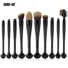 Maange Professional 10pcs Shell Makeup Brushes Set Foundation Blending Pencil Powder Eyeshadow Eyeliner Eyebrow Lip Cosmetic Tool