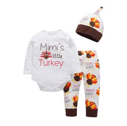 Cotton Baby Girl Ubrania niemowlę w kolorze ptaka czapka ptakowa + romper + długie spodnie 3PCS Dziewczęta Ustaw dzieci ubrania