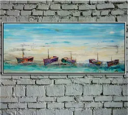Handmålade toppkvalitetscenery canvas målning båtar konst på väggen för hem eller affärsdekoration 1pc