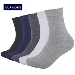 Wholesale- OUR MODE autumn winter men high quality brand cotton socks for man black business casual long socks male 1lot=5pairs