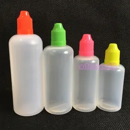 PE-Kunststoff-Tropfflaschen 5 ml, 10 ml, 15 ml, 20 ml, 30 ml, 50 ml, 60 ml, 100 ml, 120 ml mit kindersicherem Verschluss und langer, dünner Spitze