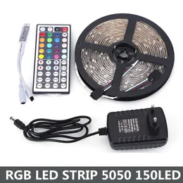 RGB LED Strip 5050 5 M 150leds DC12V 30led / m Lampy lampowe wstążki Light z 12 V 36W + 44 klucz pilotem