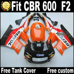 7Gifts Fairing Kit för Honda CBR 600 F2 1991 1992 1993 1994 Orange Svart Repsol Body Reparation Fairings CBR600 91-94 Bodywork