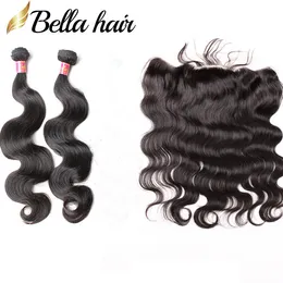 Bella Hair® 8A Koronki Frontal Zamknięcie z wiązek Włosów Nieprzetworzone Dziewiczy Brazylijski Rozszerzenia Naturalny Czarny Kolor Ciało Fala Człowiek