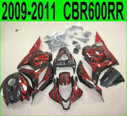 ホンダCBR600RR 2009年の射出成形フェアリングキット2011年後のアフターマーケットCBR 600RR 09 10 11赤い炎黒カスタムフェアリングセットYR53