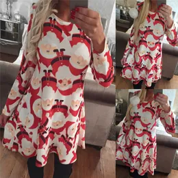 Hög quanlity Womens Tshirt Klänning Långärmad hjort Santa Claus Print Christmas Women Merry Christmas Dress S-XL Gratis frakt