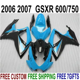 Najpopularniejszy zestaw do obróbki dla Suzuki GSXR600 GSXR750 06 07 K6 GSX-R 600/750 2006 2007 Blue Black Fairings Set V58F