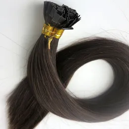 150g 1set = 150strands Pre Bonded Flat Tip Hair Extensions 18 20 22 24 cali # 2 / Najciemniej Brązowy Brazylijski Indian Remy Keratyna Ludzkie włosy